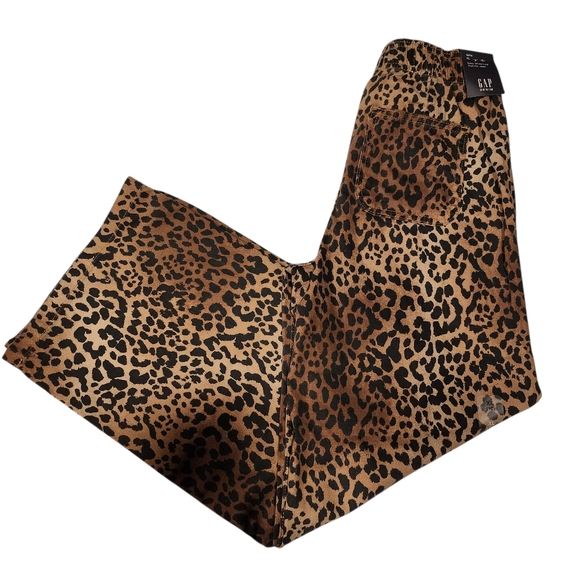 NWT Kids Girls High Rise Leopard Print Pull-On Wide Leg Jeans Size 12 XL - Picture 2 of 6